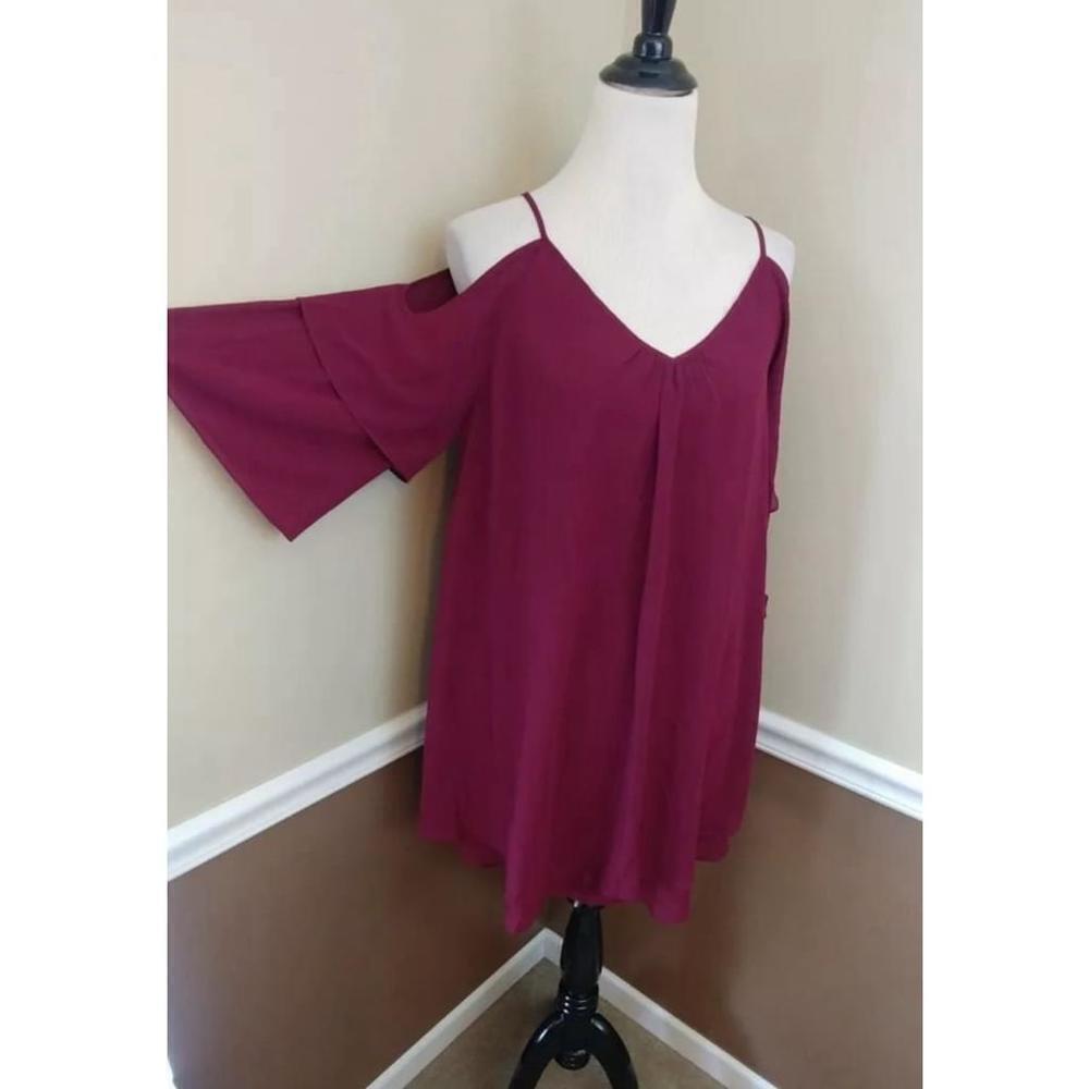Flowy Burgundy Open Shoulders Bell Sleeves Shift Dress She + Sky Modcloth Medium
